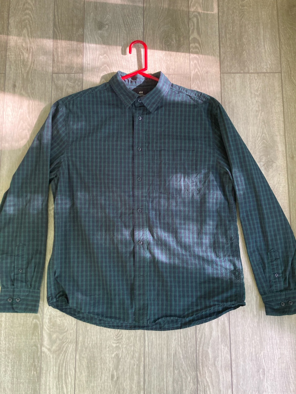 H&M Dark Green Plaid Relaxed Fit Cotton Shirt